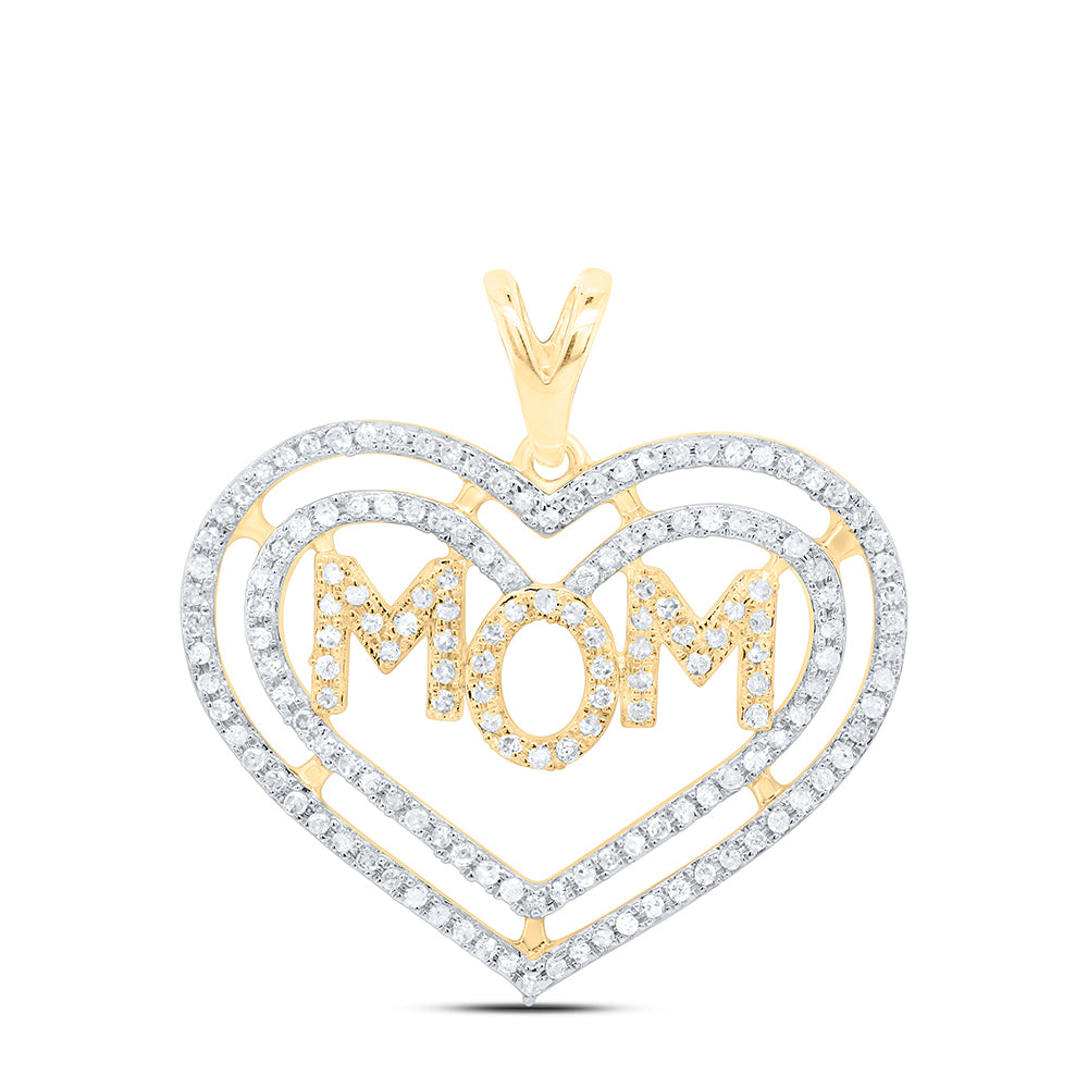 0.44 Ctw Natural Diamond Open Double Heart Mom Mothers Day Pendant in 10k Yellow Gold