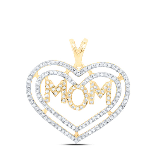 0.44 Ctw Natural Diamond Open Double Heart Mom Mothers Day Pendant in 10k Yellow Gold