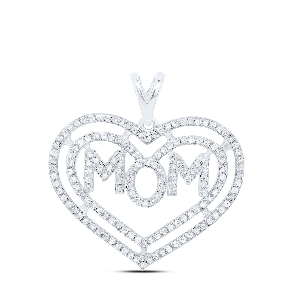 0.44 Ctw Natural Diamond Open Heart Mom Pendant in 10k White Gold