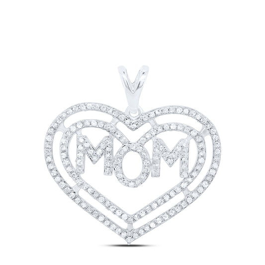 0.44 Ctw Natural Diamond Open Heart Mom Pendant in 10k White Gold