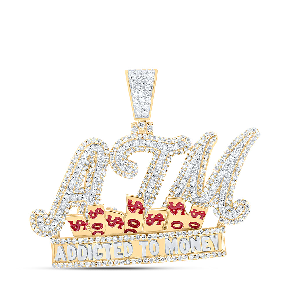 1.8 Ctw Natural Diamond ATM Addicted To Money Nameplate Pendant in 10k Yellow Gold
