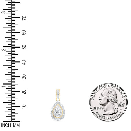 0.43 Ctw Natural Diamond Yellow White Teardrop Pendant in 10k Yellow Gold