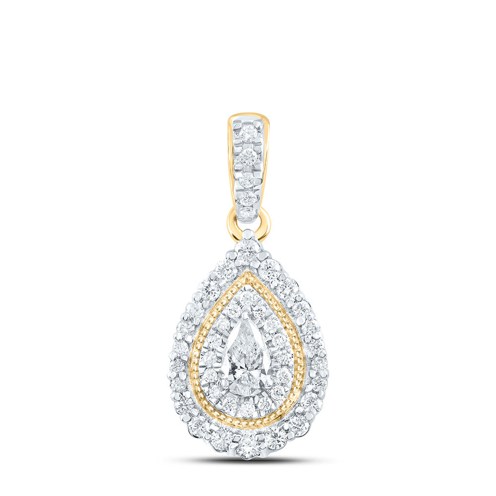 0.43 Ctw Natural Diamond Yellow White Teardrop Pendant in 10k Yellow Gold