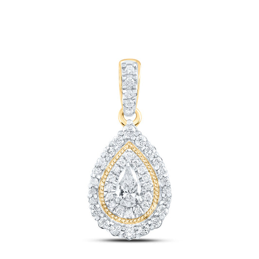 0.43 Ctw Natural Diamond Yellow White Teardrop Pendant in 10k Yellow Gold