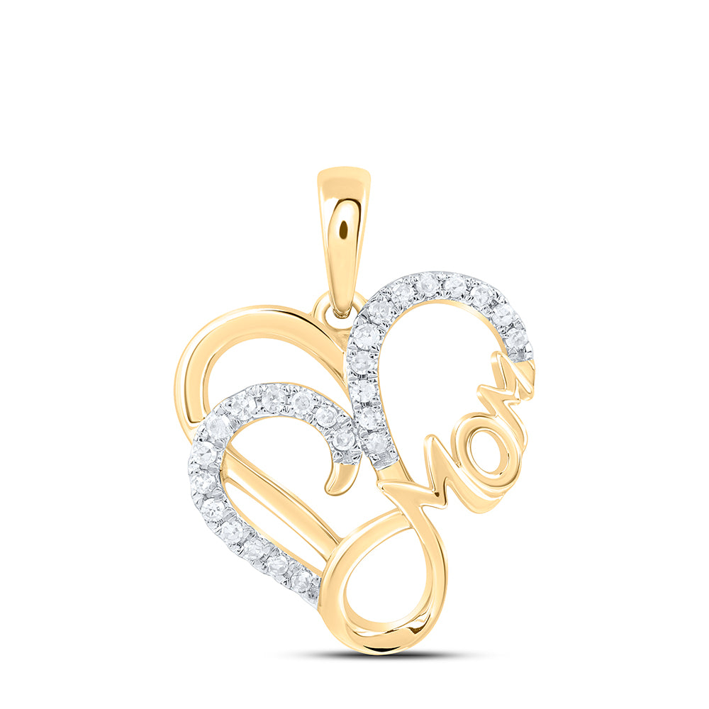0.1 Ctw Natural Diamond Open Heart Mom Mothers Day Pendant in 10k Yellow Gold