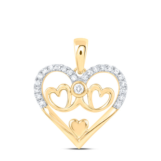 0.11 Ctw Natural Diamond 4 Four Heart Pendant in 10k Yellow Gold