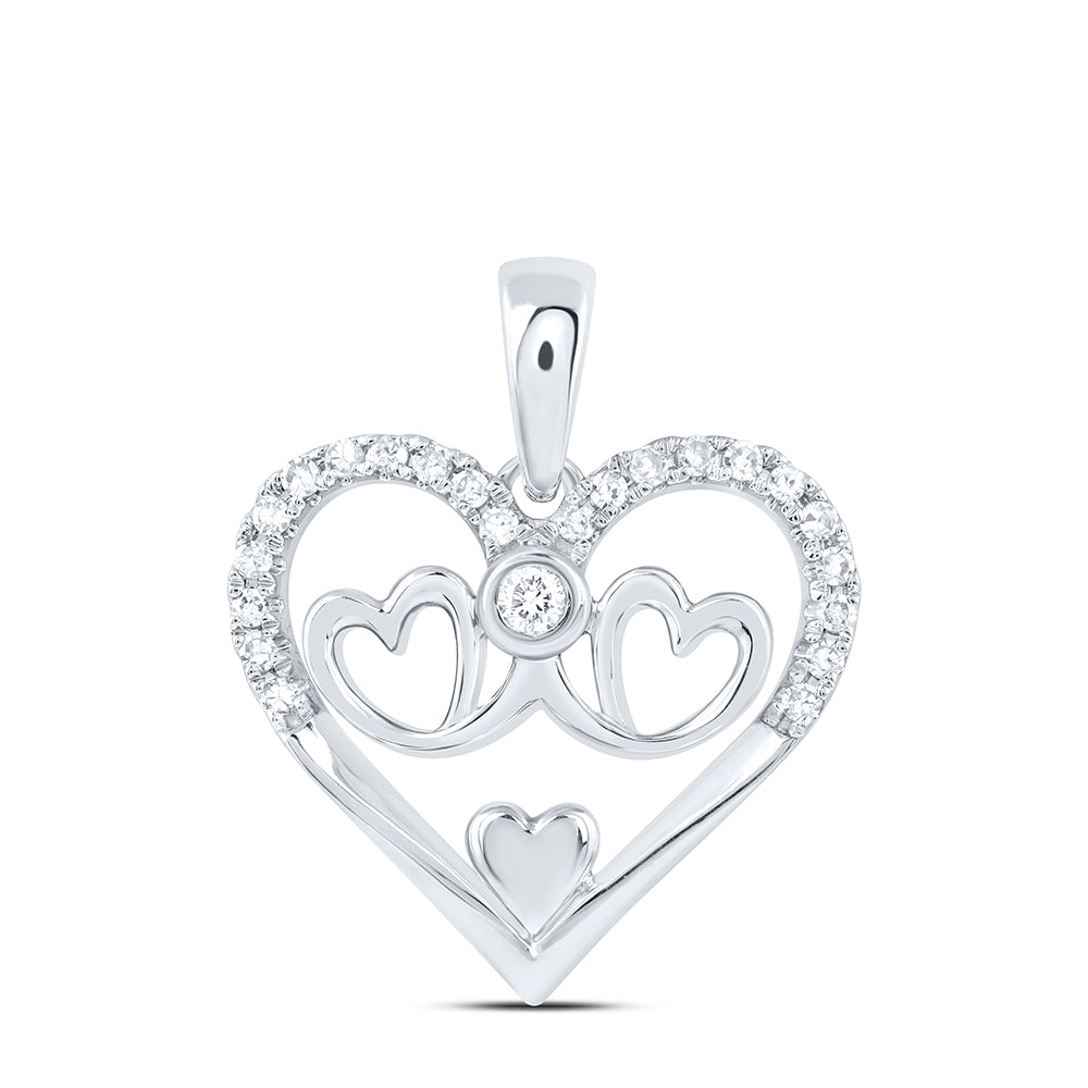 0.1 Ctw Natural Diamond 4 Four Heart Pendant in 10k White Gold