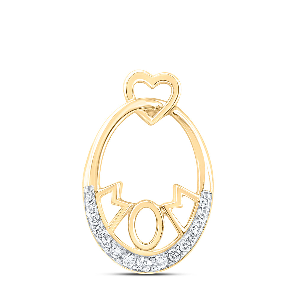 0.1 Ctw Natural Diamond Mom Mothers Day Oval Pendant in 10k Yellow Gold