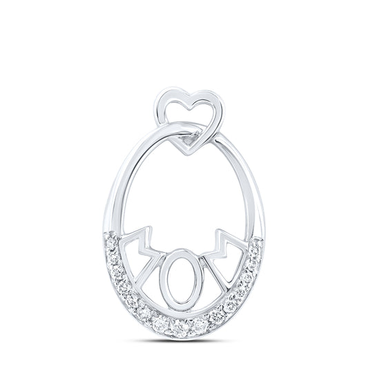 0.1 Ctw Natural Diamond Mom Mothers Day Oval Pendant in 10k White Gold
