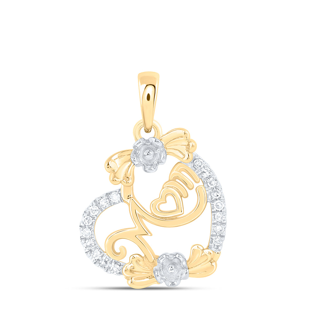0.09 Ctw Natural Diamond Open Heart Flower Mom Mothers Day Pendant in 10k Yellow Gold