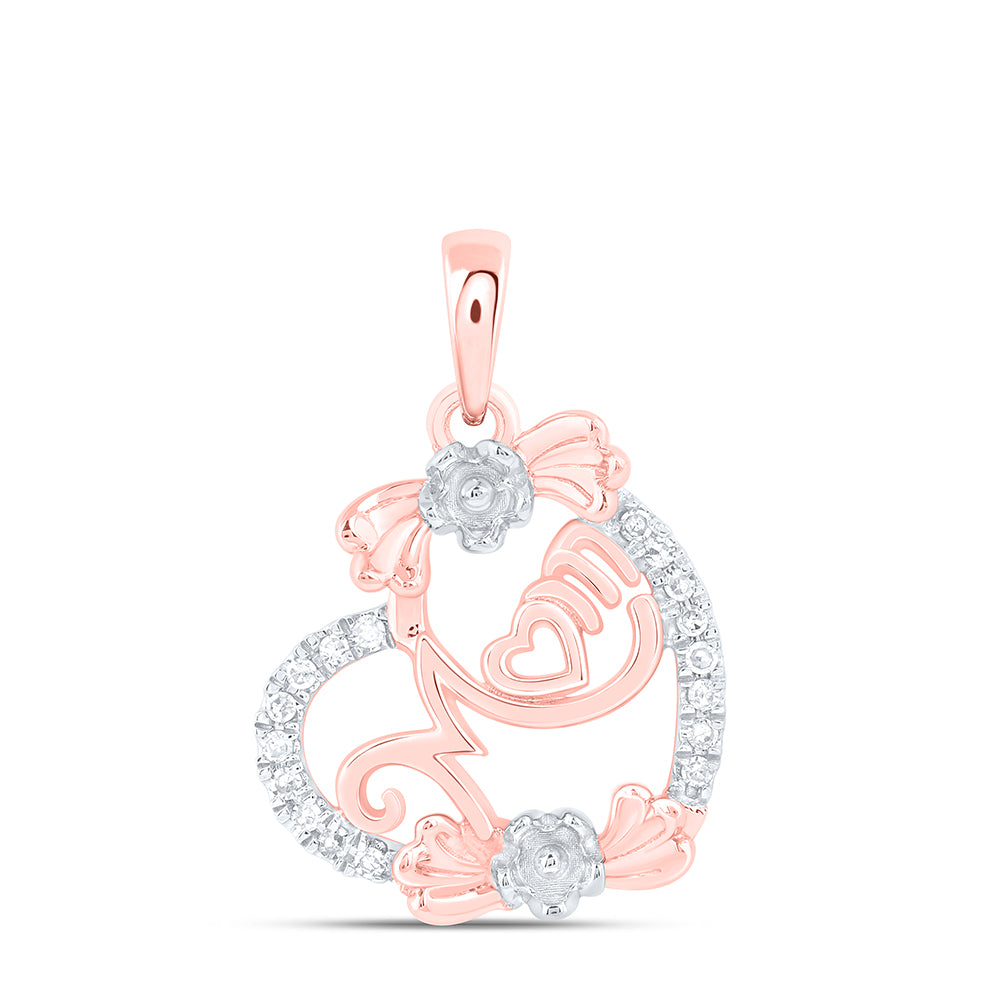 0.1 Ctw Natural Diamond Open Heart Flower Mom Mothers Day Pendant in 10k Rose Gold