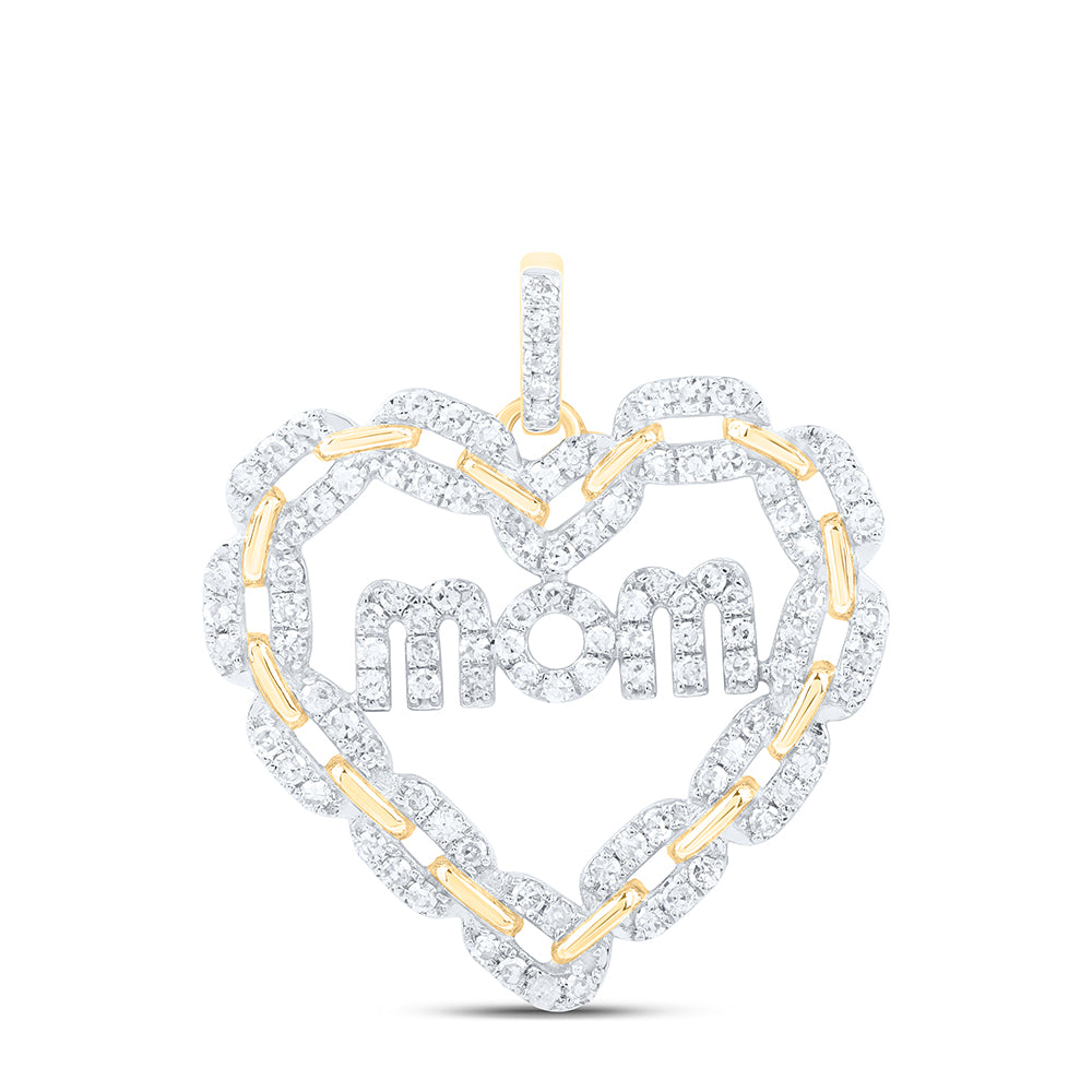 0.5 Ctw Natural Diamond Heart Mom Link Pendant in 10k Yellow Gold