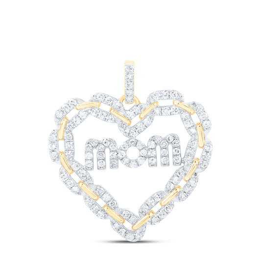 0.5 Ctw Natural Diamond Heart Mom Link Pendant in 10k Yellow Gold