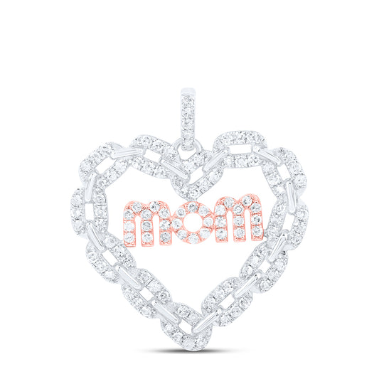 0.53 Ctw Natural Diamond Heart Mom Link Pendant in 10k White Gold