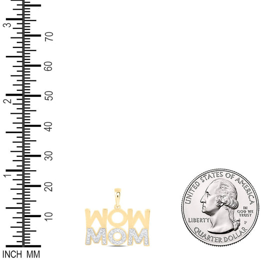 0.19 Ctw Natural Diamond Upside Down Mom Mothers Day Pendant in 10k Yellow Gold