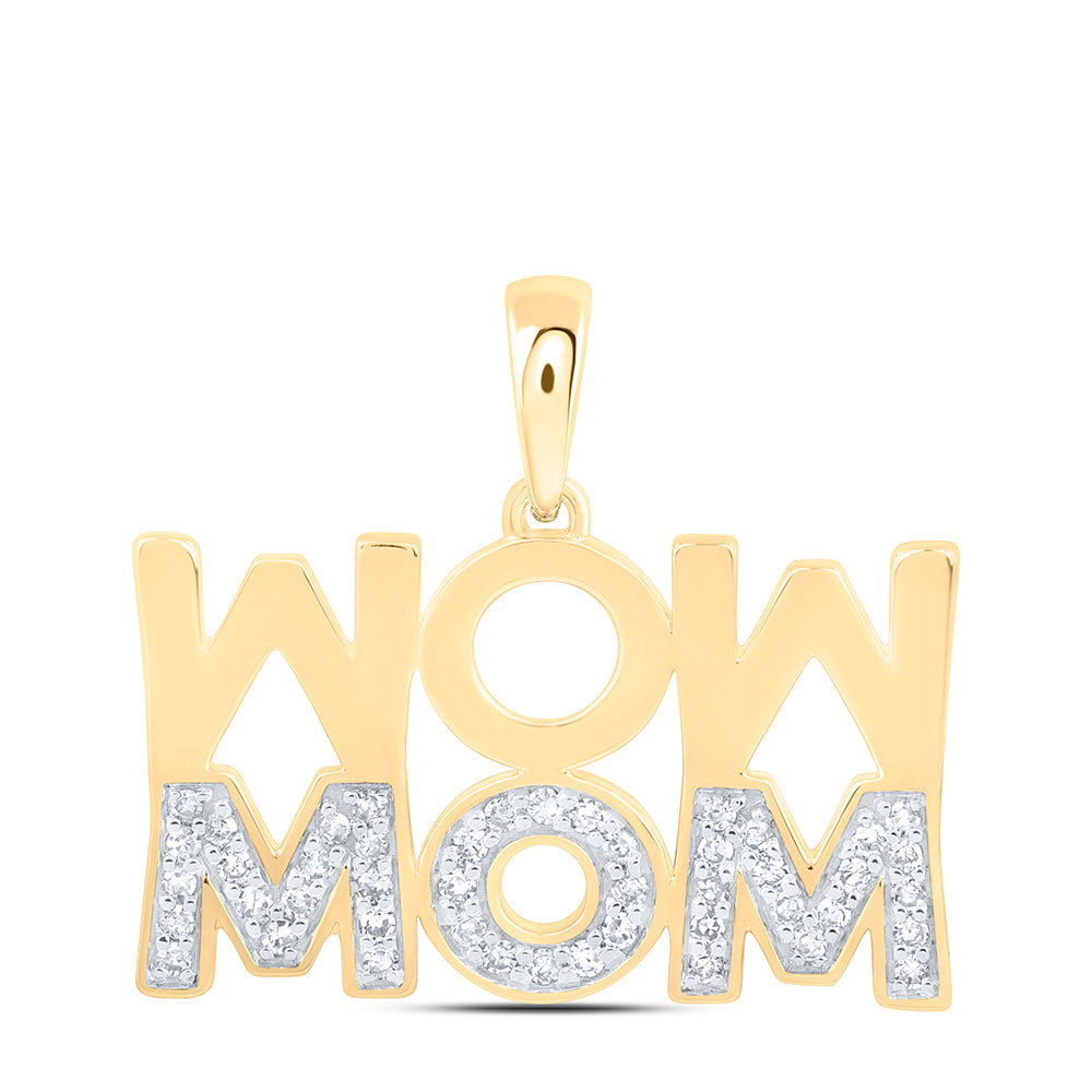 0.19 Ctw Natural Diamond Upside Down Mom Mothers Day Pendant in 10k Yellow Gold