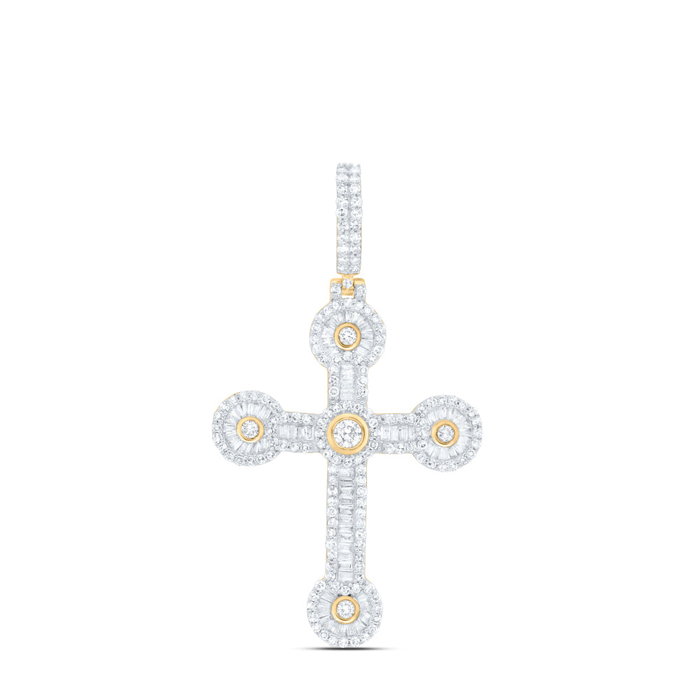 1.44 Ctw Natural Diamond Cross Religious Pendant in 10k Yellow Gold