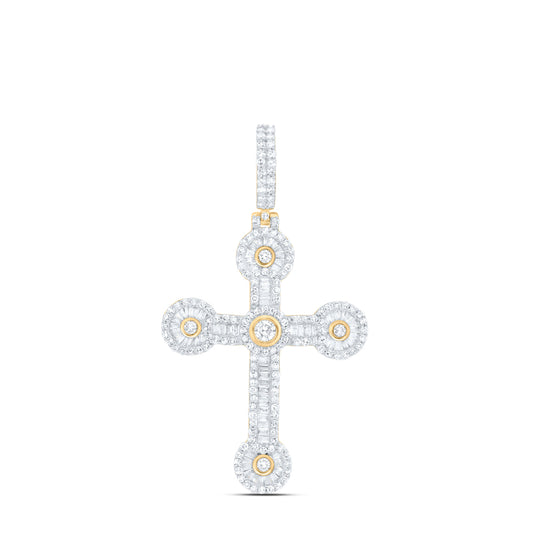 1.44 Ctw Natural Diamond Cross Religious Pendant in 10k Yellow Gold