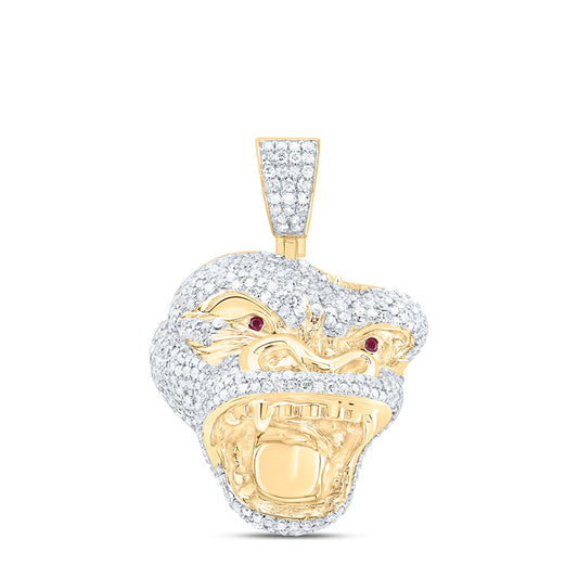 2.48 Ctw Natural Diamond Gorilla Head Animal Pendant in 10k Yellow Gold
