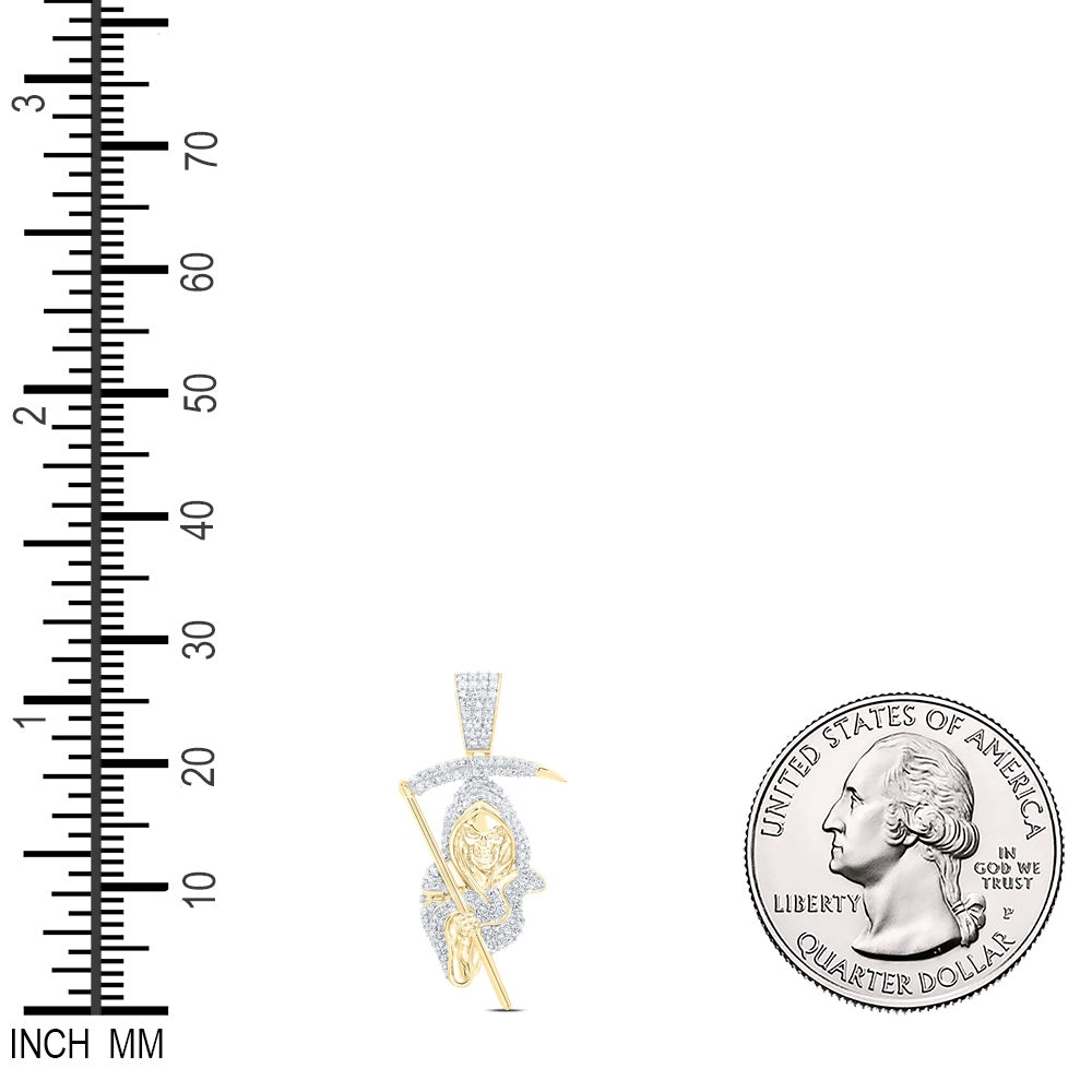 0.8 Ctw Natural Diamond Grim Reaper Santa Muerte Pendant in 10k Yellow Gold