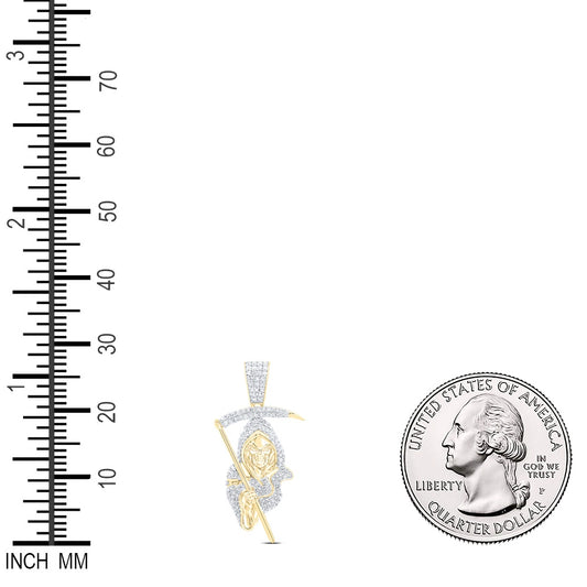 0.8 Ctw Natural Diamond Grim Reaper Santa Muerte Pendant in 10k Yellow Gold