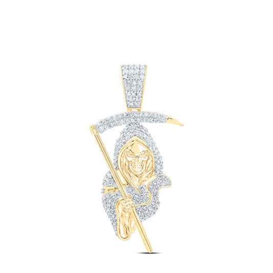 0.8 Ctw Natural Diamond Grim Reaper Santa Muerte Pendant in 10k Yellow Gold