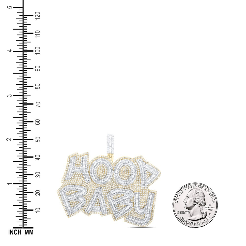 6.86 Ctw Natural Diamond Hood Baby Nameplate Pendant in 10k Yellow Gold