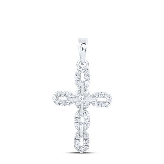 0.2 Ctw Natural Diamond Chain Link Cross Religious Pendant in 10k White Gold
