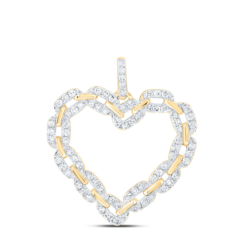 0.4 Ctw Natural Diamond Link Heart Open Pendant in 10k Yellow Gold