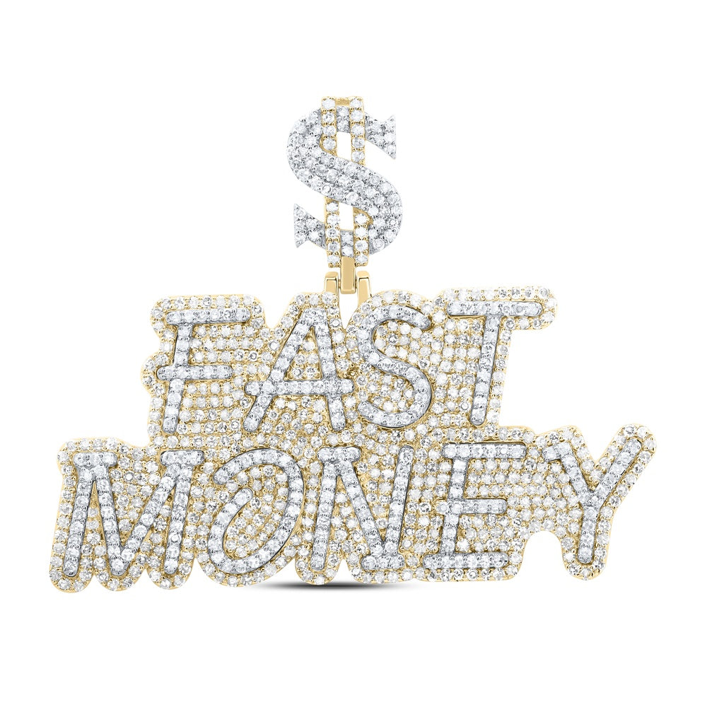 2.93 Ctw Natural Diamond Dollar Sign Fast Money Nameplate Pendant in 10k Yellow Gold