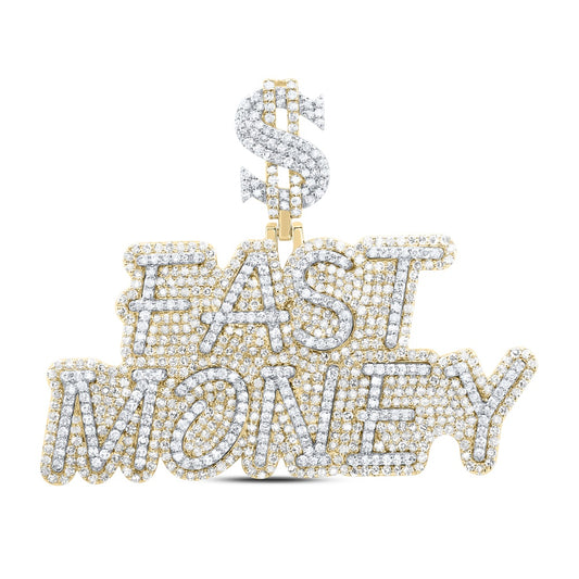 2.93 Ctw Natural Diamond Dollar Sign Fast Money Nameplate Pendant in 10k Yellow Gold