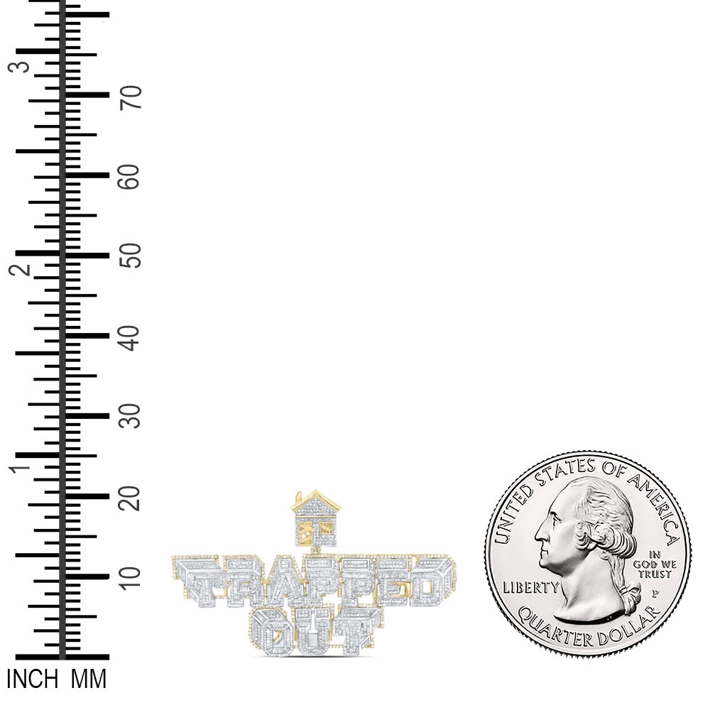 4.74 Ctw Natural Diamond Trapped Out Nameplate Pendant in 10K Yellow White