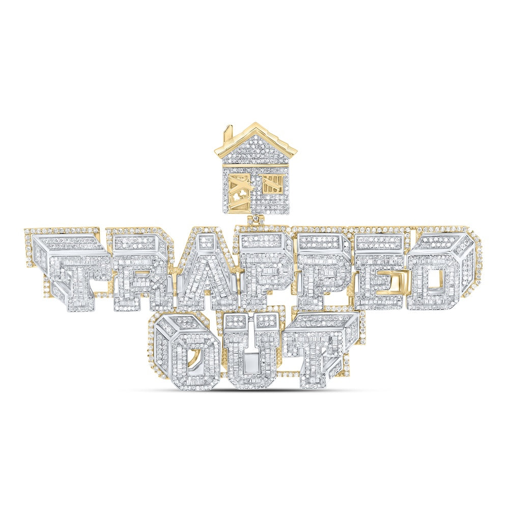 4.74 Ctw Natural Diamond Trapped Out Nameplate Pendant in 10K Yellow White