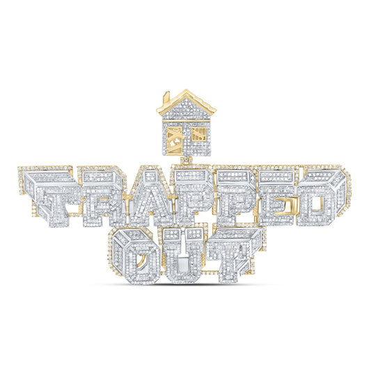 4.74 Ctw Natural Diamond Trapped Out Nameplate Pendant in 10K Yellow White