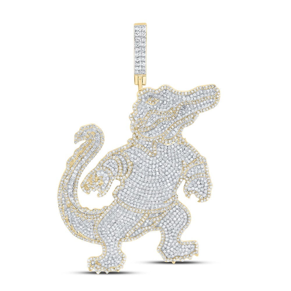 3.44 Ctw Natural Diamond Baguette Crocodile Animal  Pendant in 10k Yellow Gold