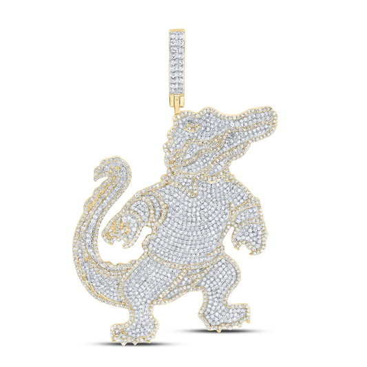 3.44 Ctw Natural Diamond Baguette Crocodile Animal  Pendant in 10k Yellow Gold