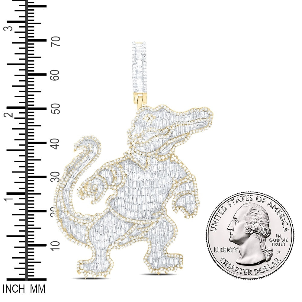 3.42 Ctw Natural Diamond Baguette Crocodile Animal  Pendant in 10k Yellow Gold
