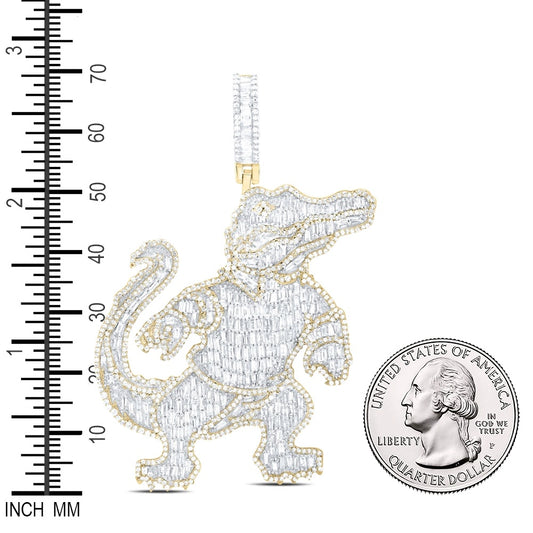 3.42 Ctw Natural Diamond Baguette Crocodile Animal  Pendant in 10k Yellow Gold