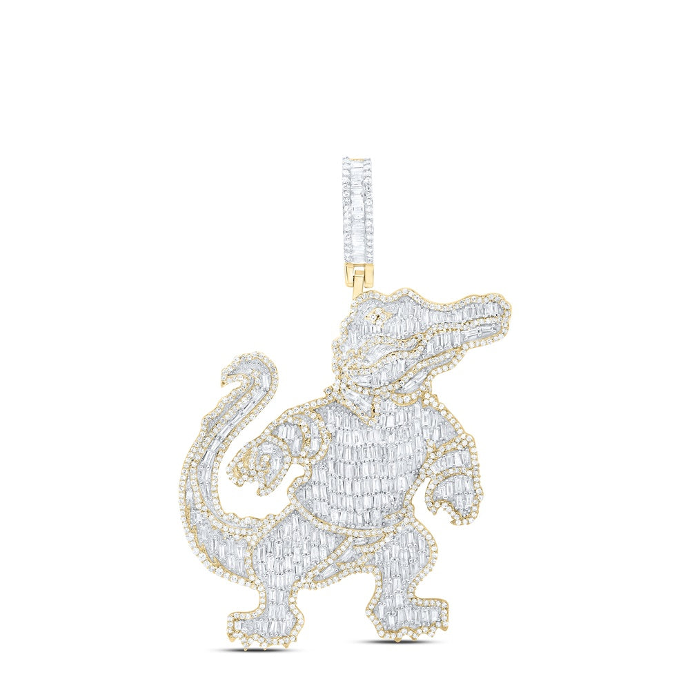 3.42 Ctw Natural Diamond Baguette Crocodile Animal  Pendant in 10k Yellow Gold
