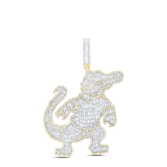 3.42 Ctw Natural Diamond Baguette Crocodile Animal  Pendant in 10k Yellow Gold