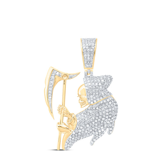 1.25 Ctw Natural Diamond Grim Reaper Santa Muerte Pendant in 10k Yellow Gold