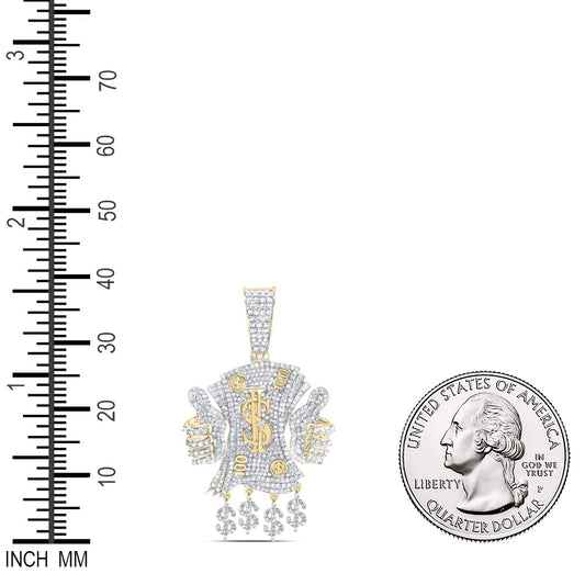 2.01 Ctw Natural Diamond Dollar Sign Hundred 100 Thumps Up Pendant in 10k Yellow Gold