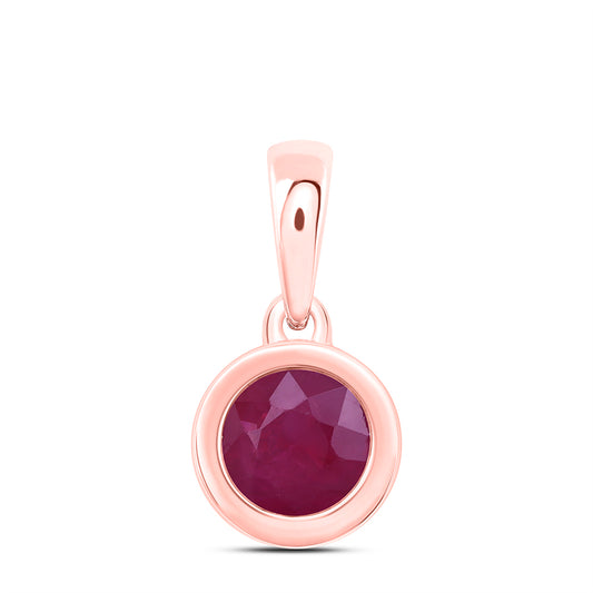 0.3 Ctw Natural Diamond Center Red Round Shape Pendant in 10k Rose Gold