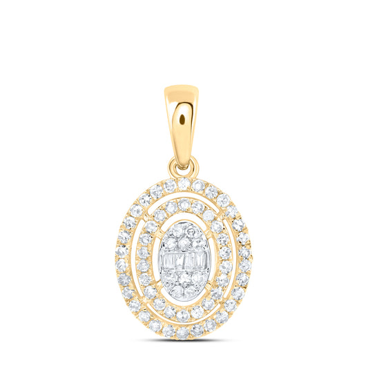 0.33 Ctw Natural Diamond Oval Shape Pendant in 10k Yellow Gold