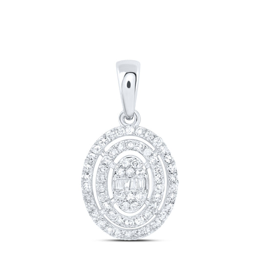 0.34 Ctw Natural Diamond Oval Gift Pendant in 10k White Gold