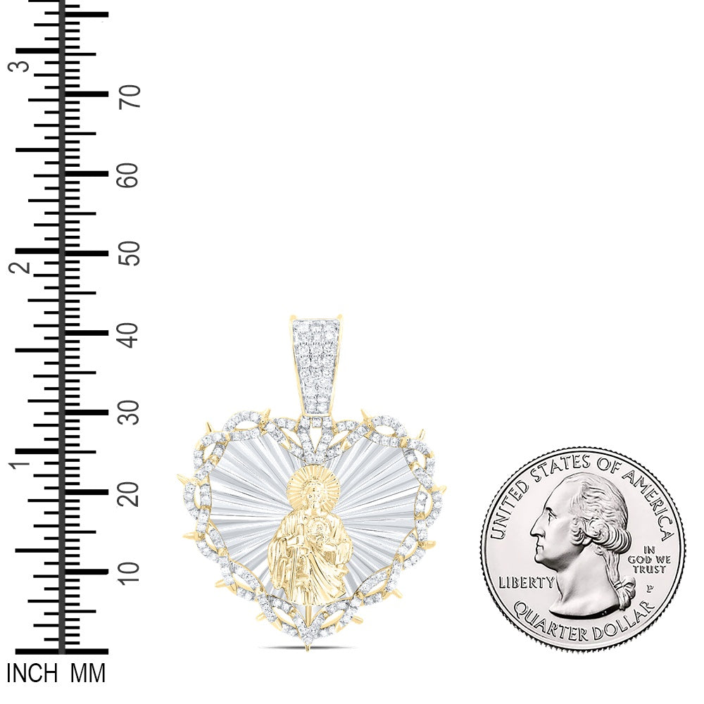 0.81 Ctw Natural Diamond Heart Jesus Face Head Pendant in 10k Yellow Gold