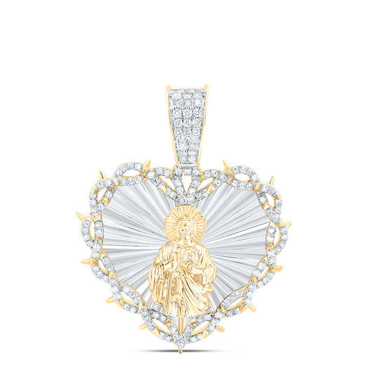 0.81 Ctw Natural Diamond Heart Jesus Face Head Pendant in 10k Yellow Gold