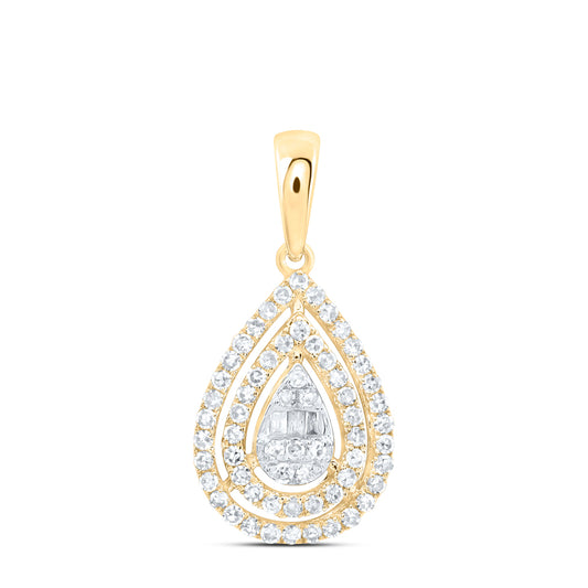 0.34 Ctw Natural Diamond Teardrop Bagguett Pendant in 10k Yellow Gold