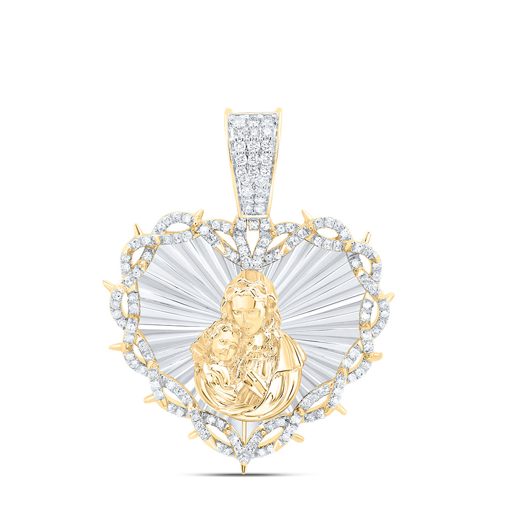 0.81 Ctw Natural Diamond Depicting Saint Jude Christ Child Heart Pendant in 10k Yellow Gold
