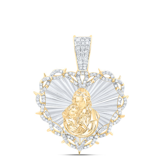 0.81 Ctw Natural Diamond Depicting Saint Jude Christ Child Heart Pendant in 10k Yellow Gold